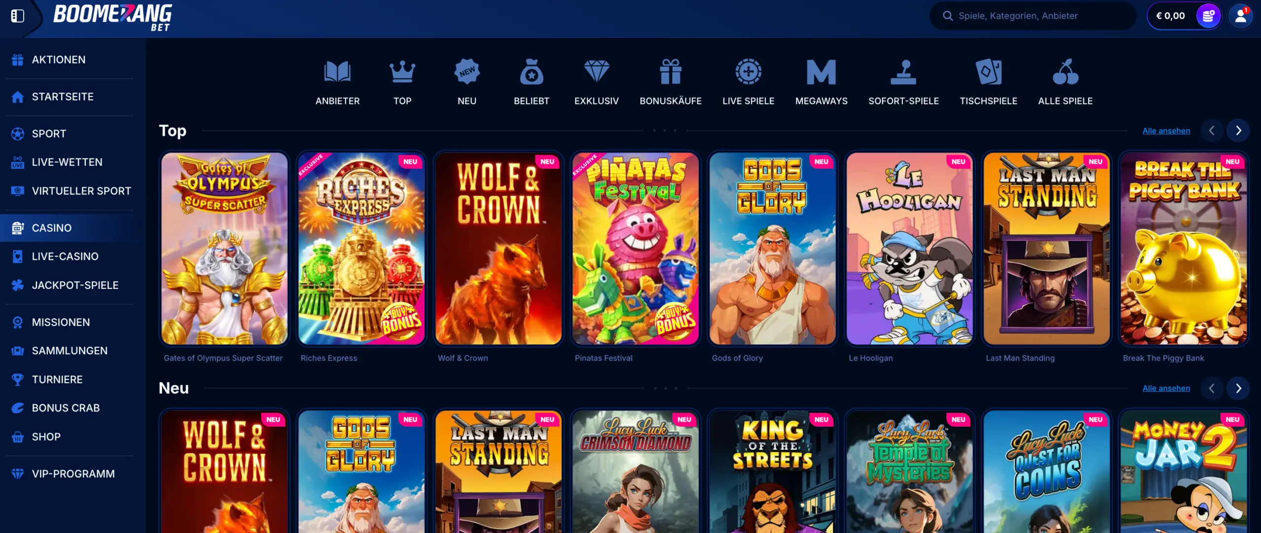 BoomerangBet Casino Spiele